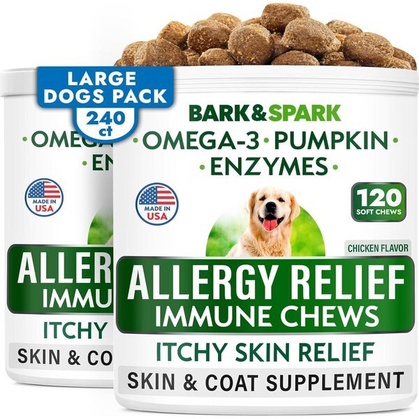 BARK&SPARK Allergy Relief Immune Dog Treats Supplement, 240 count
