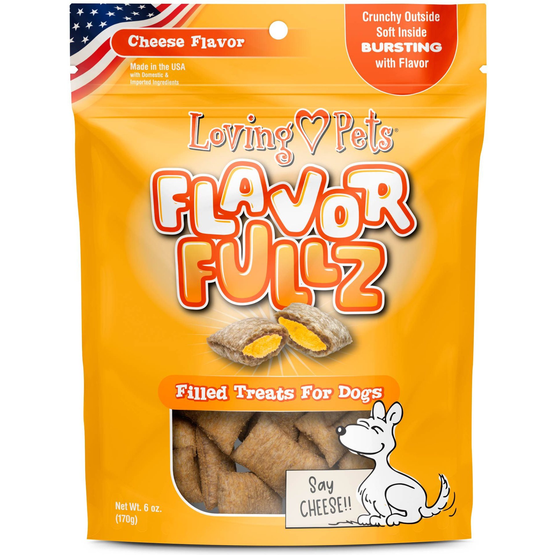 LOVING PETS Flavorfullz Cheese Flavor Crunchy Filled Dog Treats, 6-oz bag