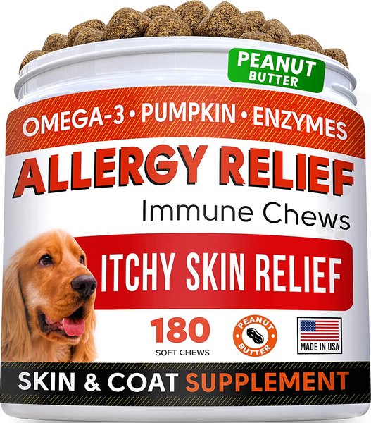 StrellaLab Anti Itch Allergy Relief Omega Peanut Butter Dog Chews, 180 count slide 1 of 8