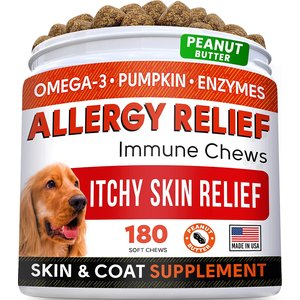 StrellaLab Anti Itch Allergy Relief Omega Peanut Butter Dog Chews, 180 count