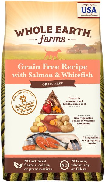 Whole Earth Farms Grain-Free Salmon & Whitefish Recipe Dry Dog Food, 4-lb bag slide 1 of 9