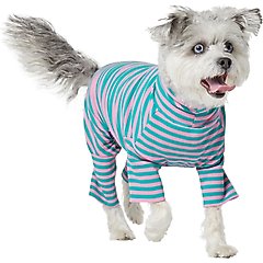 Frisco Convertible Striped Funnel Neck Dog & Cat Playsuit, Teal/Pink, Large