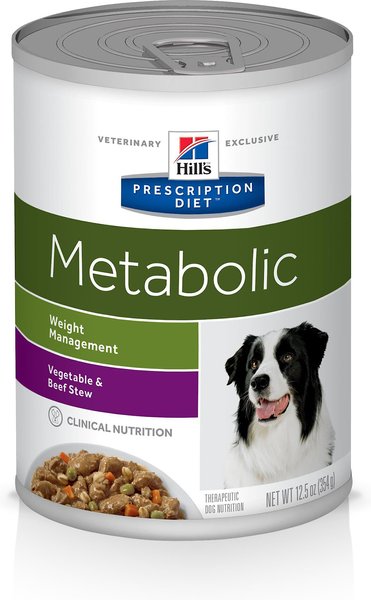 Hill's Prescription Diet Metabolic Weight Management Vegetable & Beef Stew Canned Dog Food, 12.5-oz, case of 12 slide 1 of 11