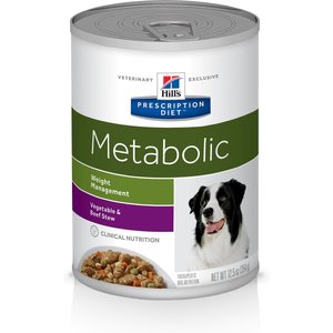 Hill's Prescription Diet Metabolic Weight Management Vegetable & Beef Stew Canned Dog Food, 12.5-oz, case of 12