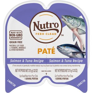 Nutro Perfect Portions Grain-Free Salmon & Tuna Pate Recipe Adult Wet Cat Food Trays, 2.6-oz, case of 24 twin-packs