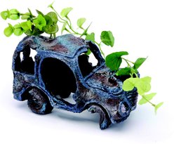 Penn-Plax Car Wreck with Plant Aquarium Resin Fish Ornament, Large
