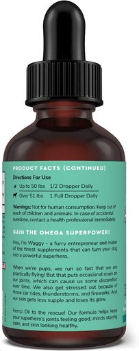 Wonder Paws Hemp Oil with Wild Salmon Oil Calming Supplement for Dogs, 2-oz bottle