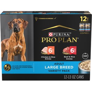 Purina Pro Plan Specialized Variety Pack Adult Large Breed High Protein Chicken & Rice, Beef & Rice in Gravy Wet Dog Food, 13-oz can, case of 12