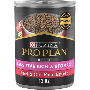 Purina Pro Plan Adult Sensitive Skin & Stomach Beef & Oat Meal Entree Wet Dog Food, 13-oz can, case of 12