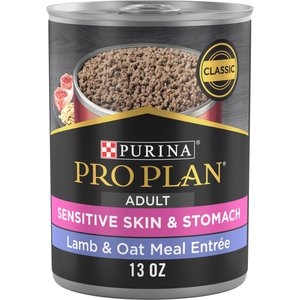 Purina Pro Plan Adult Sensitive Skin & Stomach Lamb & Oat Meal Entree​ Wet Dog Food, 13-oz can, case of 12