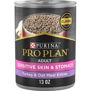 Purina Pro Plan Adult Sensitive Skin & Stomach Turkey & Oat Meal Entree​ Wet Dog Food, 13-oz can, case of 12