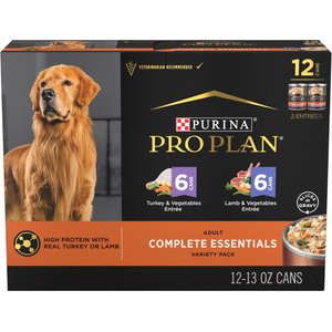 Purina Pro Plan Complete Essentials Variety Pack Adult High Protein Lamb & Vegetables, Turkey & Vegetables Slices in Gravy Wet Dog Food, 13-oz can, case of 12