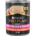 Purina Pro Plan Sensitive Skin & Stomach Wet Dog Food Pate Salmon & Rice Entree, 13-oz can, case of 12