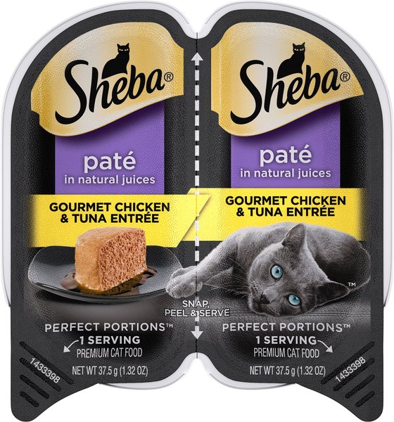 Sheba Perfect Portions Grain-Free Gourmet Chicken & Tuna Pate Entree Adult Wet Cat Food Trays, 2.6-oz, case of 24