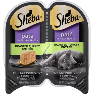Sheba Perfect Portions Grain-Free Roasted Turkey Entree Pate Adult Wet Cat Food Trays, 2.6-oz, case of 24 twin-packs