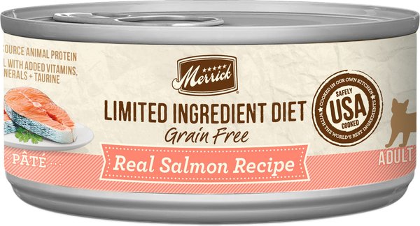 Merrick Limited Ingredient Diet Grain-Free Real Salmon Pate Recipe Canned Cat Food, 5-oz, case of 24 slide 1 of 6