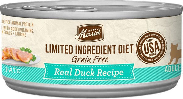 Merrick Limited Ingredient Diet Grain-Free Real Duck Pate Recipe Canned Cat Food, 5-oz, case of 24 slide 1 of 9