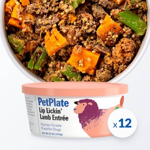 PetPlate Human Grade Lip Lickin' Lamb Entrée Dog Food, 12-oz cup, case of 12