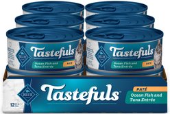Blue Buffalo Tastefuls Natural Pate Ocean Fish & Tuna Wet Cat Food, 5.5-oz can, case of 12