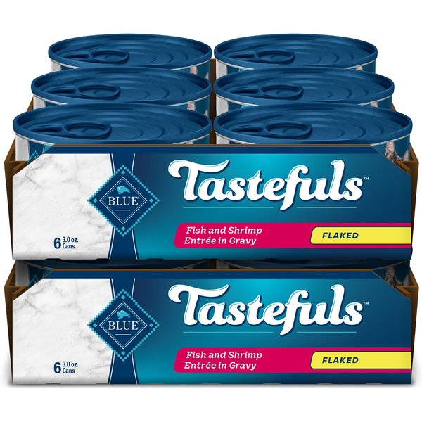 Blue Buffalo Tastefuls Natural Flaked Wet Fish & Shrimp Entree in Gravy Cat Food, 3-oz can, case of 12