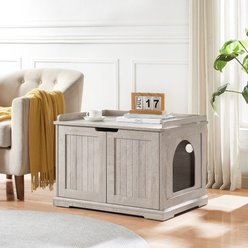 Unipaws Furniture Enclosure Decorative Storage Bench Cat Litter Box, Weathered Grey