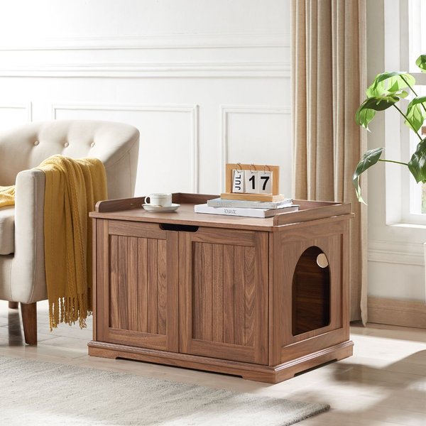 MERRY PRODUCTS Cat Washroom Bench Decorative Litter Box Cover & Storage, Walnut