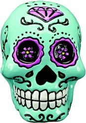 Penn-Plax Sugar Skull Fish Ornament, Medium, Blue