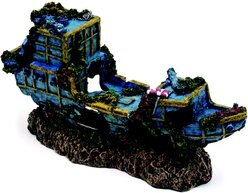 Penn-Plax Pirate Treasure Ship Fish Ornament, Small, Multicolor