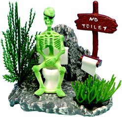 Penn-Plax Action-Air Skeleton on Toilet Fish Ornament, Multicolor