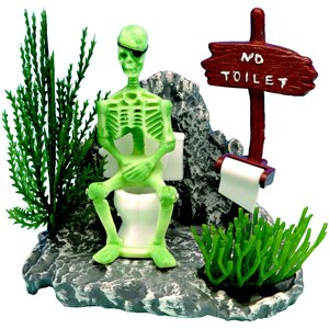 Penn-Plax Action-Air Skeleton on Toilet Fish Ornament, Multicolor