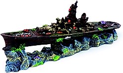 Penn-Plax Deco-Replicas Sunken Battleship Fish Ornament, Small, Grey