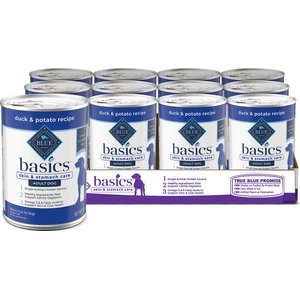Blue Buffalo Basics Skin & Stomach Care Grain-Free Duck & Potato Adult Canned Dog Food, 12.5-oz, case of 12
