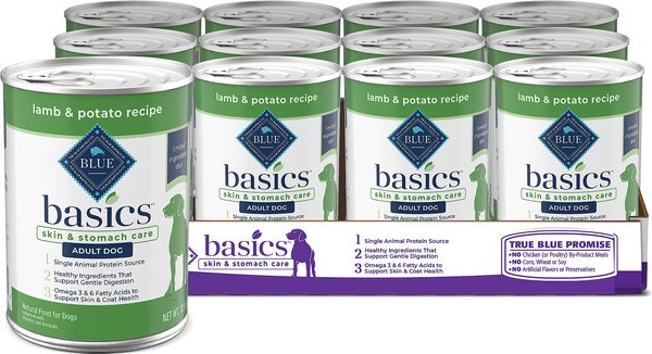 Blue Buffalo Basics Skin & Stomach Care Grain-Free Lamb & Potato Adult Canned Dog Food, 12.5-oz, case of 12 slide 1 of 10