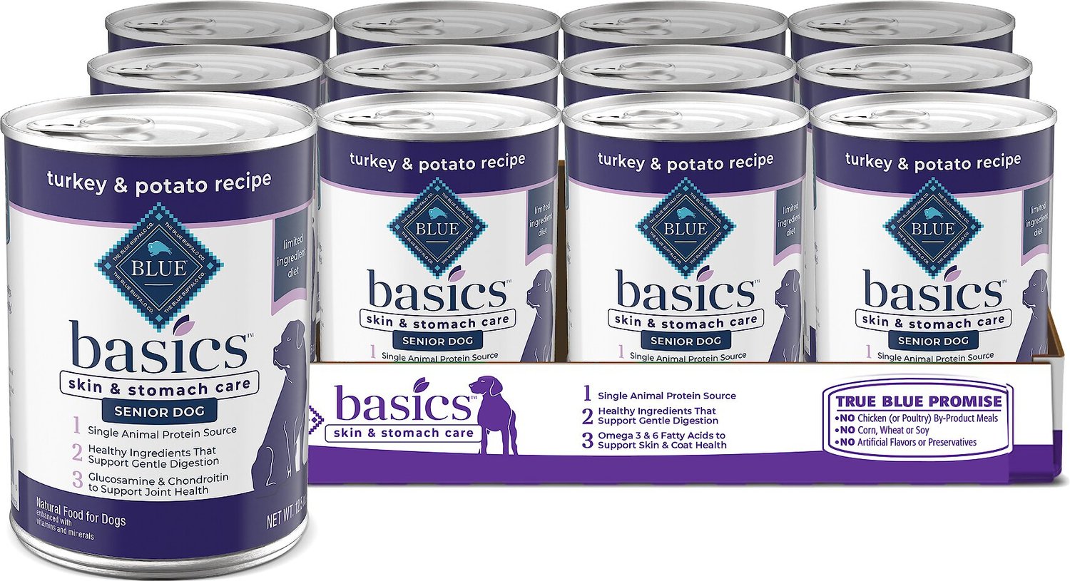 Blue Buffalo Basics Skin & Stomach Care Grain-Free Turkey & Potato Senior Canned Dog Food