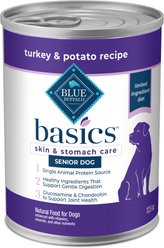 Blue Buffalo Basics Skin & Stomach Care Grain-Free Turkey & Potato Senior Canned Dog Food, 12.5-oz, case of 12 slide 1 of 9