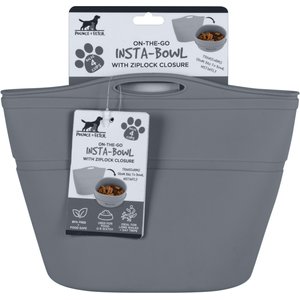 Pounce + Fetch Heavy Duty Silicone Travel Bag Bowl, Gray, 4-cup