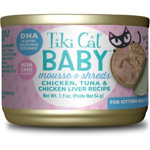 TIKI CAT Baby Chicken, Tuna, & Chicken Liver Mousse & Shreds Grain-Free ...