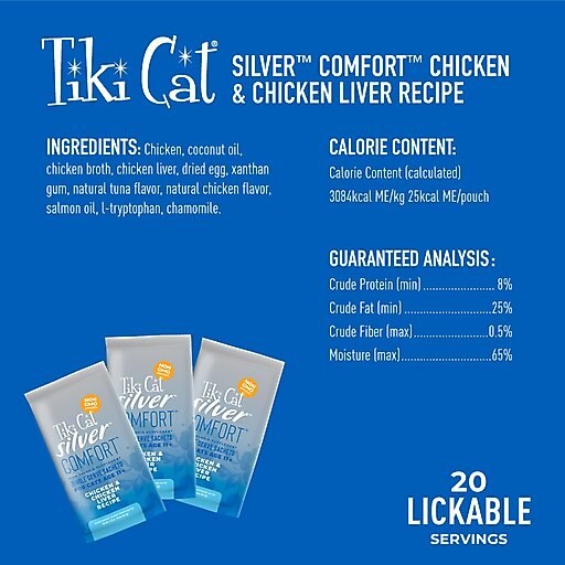 Tiki Cat Silver Comfort Chicken & Chicken Liver Recipe Grain-Free Wet Cat Food, 0.28-oz pouch, case of 20