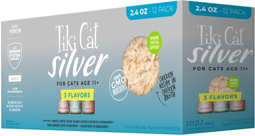 Tiki Cat Silver Variety Pack Grain-Free Wet Cat Food, 2.4-oz can, case of 12