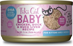 Tiki Cat Baby Chicken, Duck, & Duck Liver Shreds Grain-Free Wet Cat Food, 2.4-oz can, case of 12