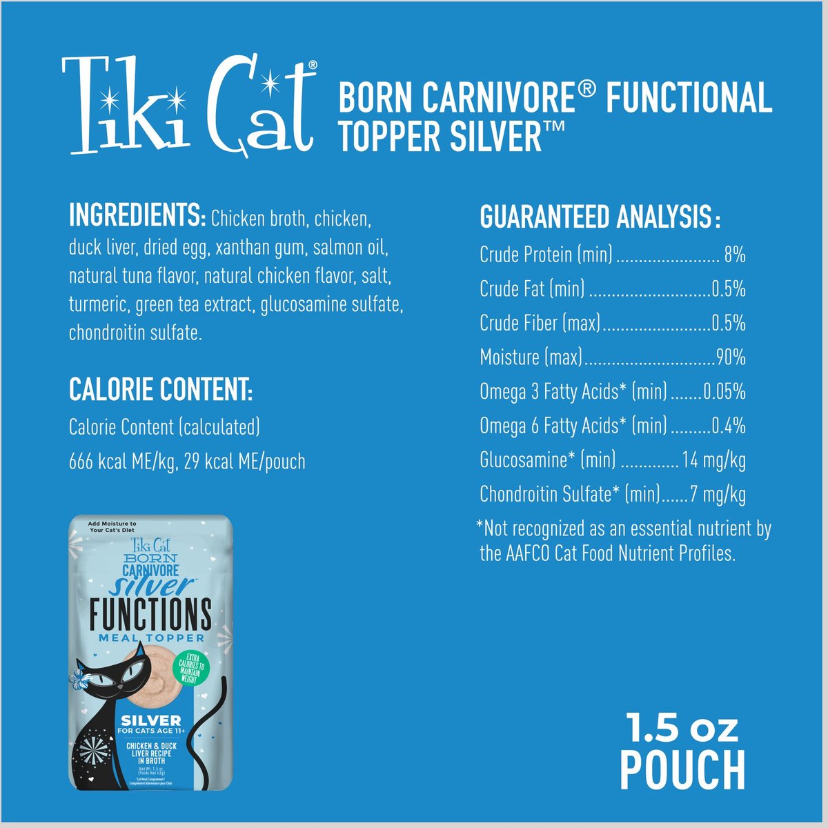 TIKI CAT Born Carnivore Silver Functional Cat Food Topper, 1.5oz pouch