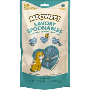 Meowee! Savory Spoonables with Real Tuna, Chicken & Duck Lickable Cat Treat, Squeezable Tube, 8 count