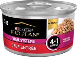 Purina Pro Plan Vital Systems Beef Entree in Wet Cat Food Gravy, 3-oz can, case of 24