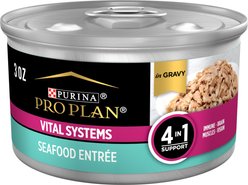 Purina Pro Plan Vital Systems Seafood Entree in Wet Cat Food Gravy, 3-oz can, case of 24