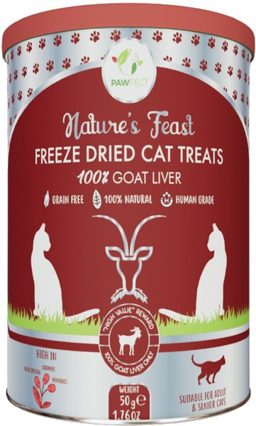 Pawfect Nature's Feast Goat Liver Grain-Free All Natural Freeze-Dried Cat Training Treat, 5.29-oz canister
