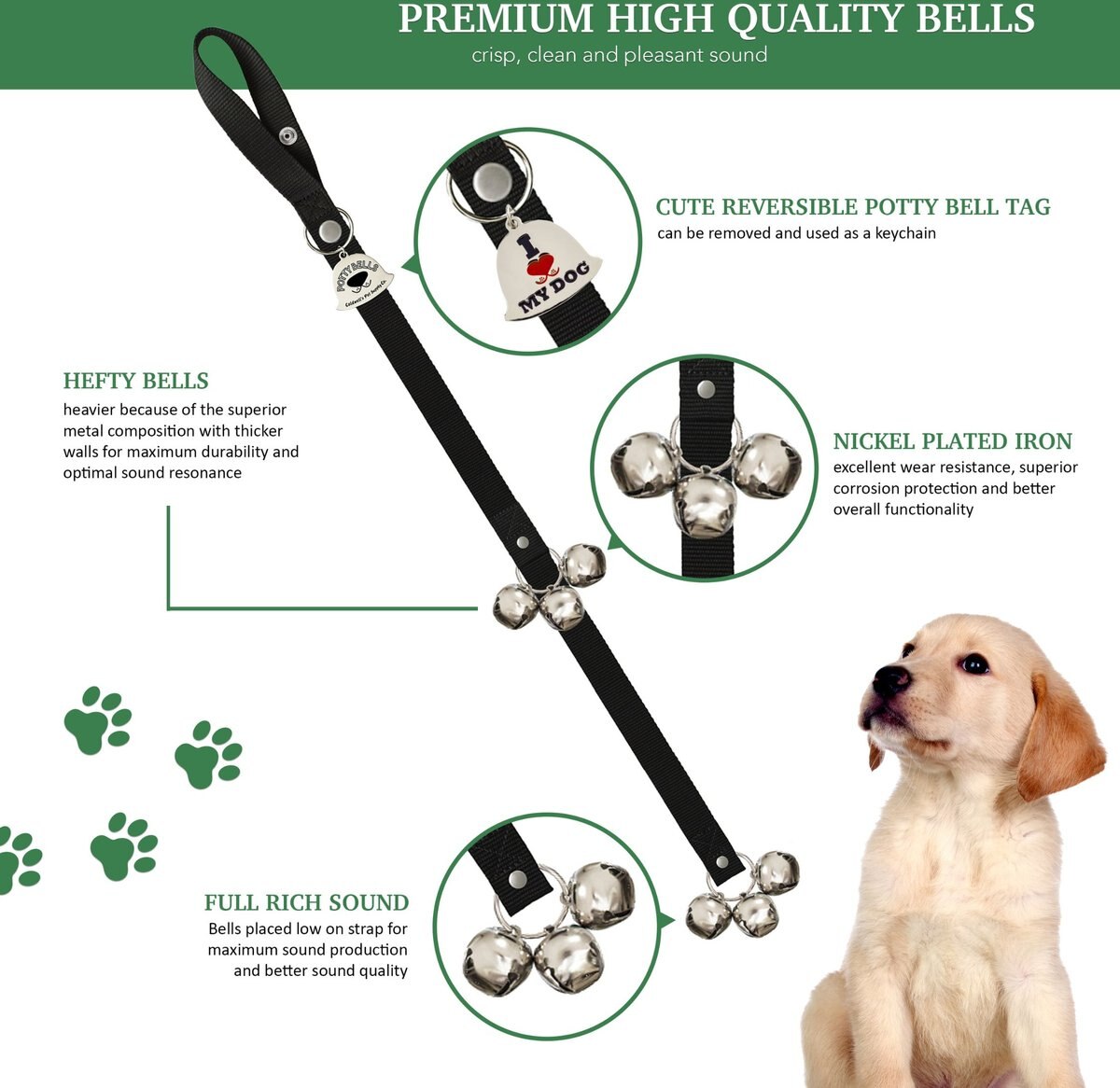 CALDWELL'S Potty Bells Original Dog Doorbell, Black, 1 count