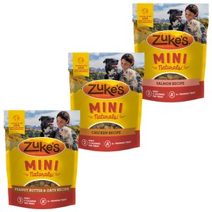Variety Pack - Zuke's Mini Naturals Peanut Butter & Oats Recipe Training Dog Treats, 1-lb bag, Salmon & Chicken Flavors