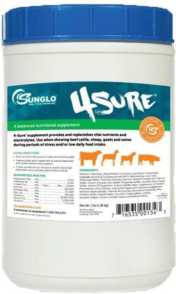 Sunglo 4Sure Show Animal Nutritional Swine, Cattle, Sheep & Goat Supplement