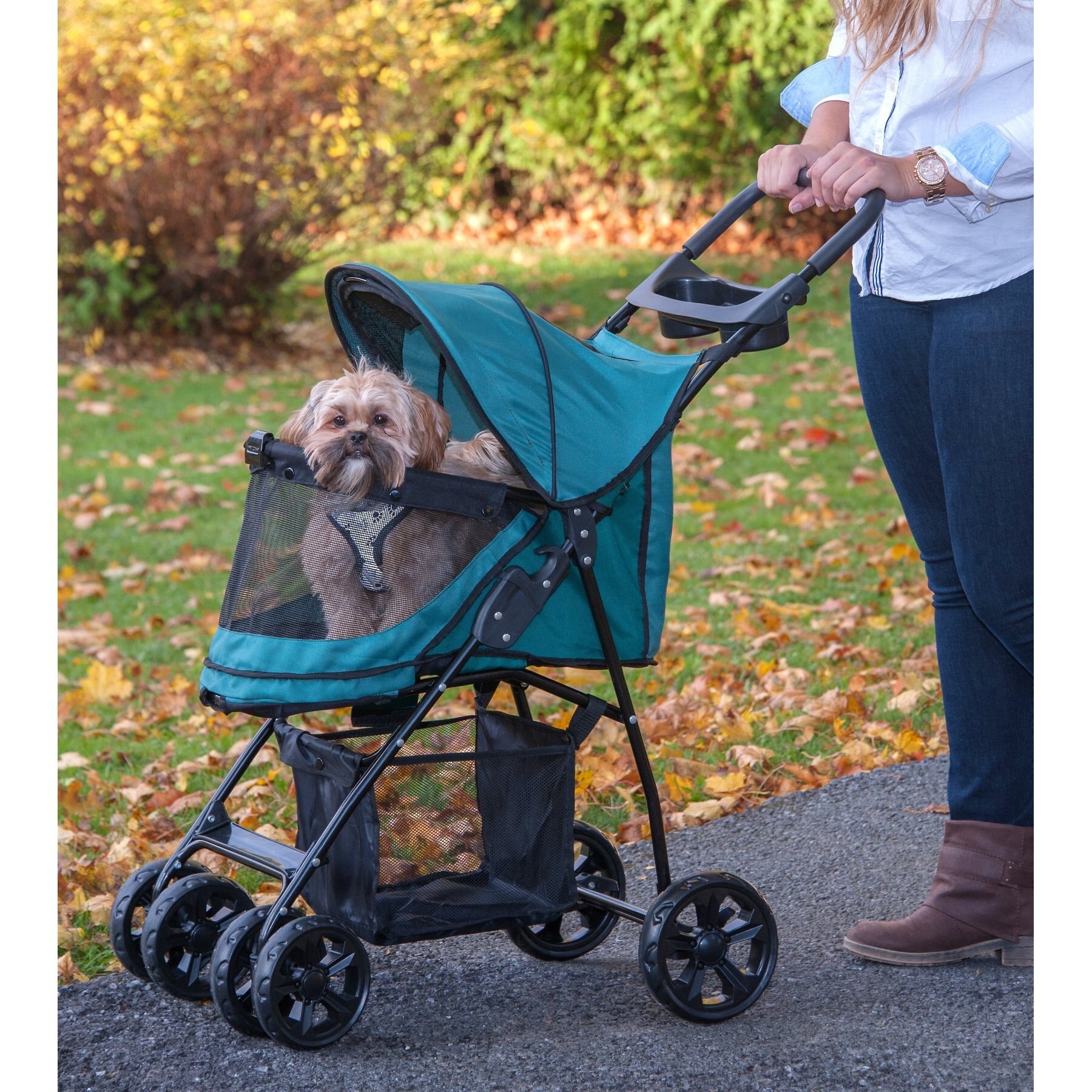 PET GEAR Happy Trails Lite NoZip Pet Stroller, Pine Green