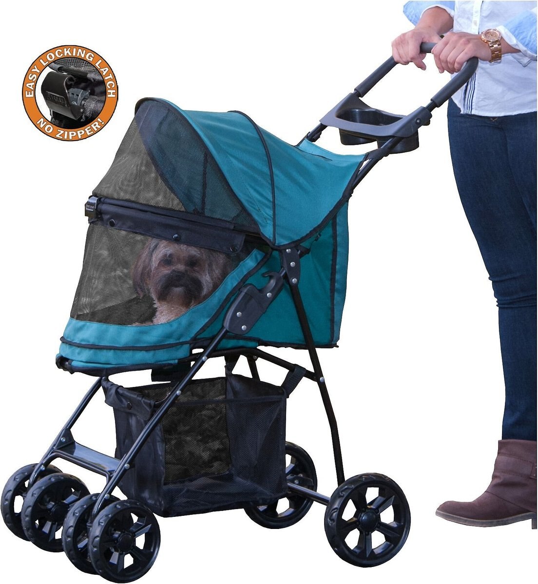 PET GEAR Happy Trails Lite NoZip Pet Stroller, Pine Green